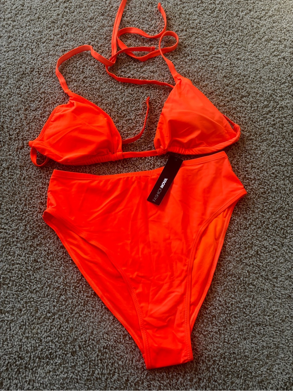 Fashion Nova Neon Orange Kids High-Waist Bikini Set